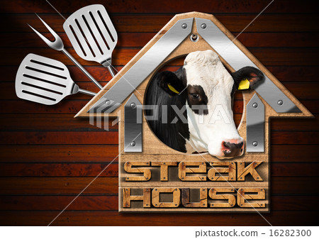 Steak House Sign on Wooden Wall Steak House Sign on Wooden Wall 16282300