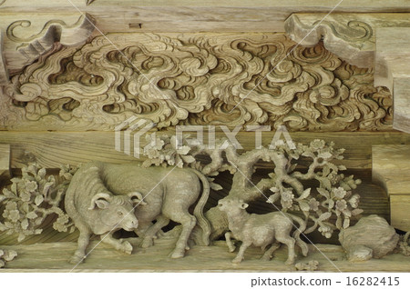 信州安曇野地區有明神社武士“玉明門”黃道十二宮“叔叔（羊）”雕塑 16282415