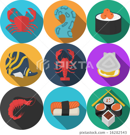 Colored seafood flat vector icons Colored seafood flat vector icons 16282543
