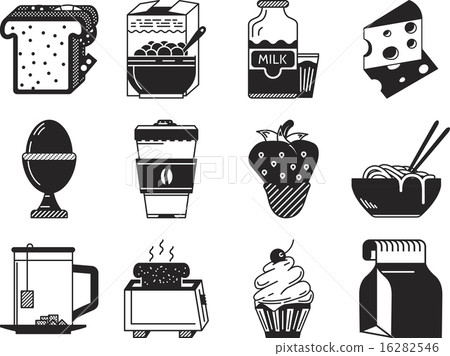 Black monochrome vector icons for breakfast menu Black monochrome vector icons for breakfast menu 16282546
