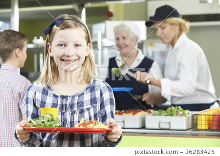 Female Pupil With Healthy Lunch In School Canteen 16283425