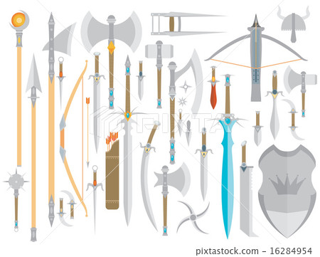 Flat design colors medieval cold weapon set 16284954