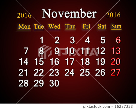 calendar on November of 2016 on claret 16287338