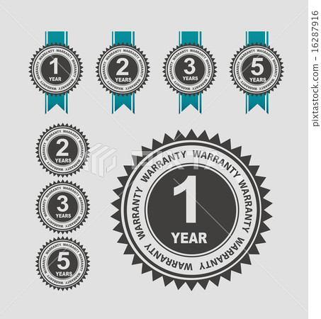 Vector Warranty  Retro Label Set with Blue Ribbon. 16287916