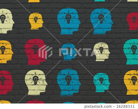 Information concept: Head With Light Bulb icons on wall background Information concept: Head With Light Bulb icons on wall background 16288331