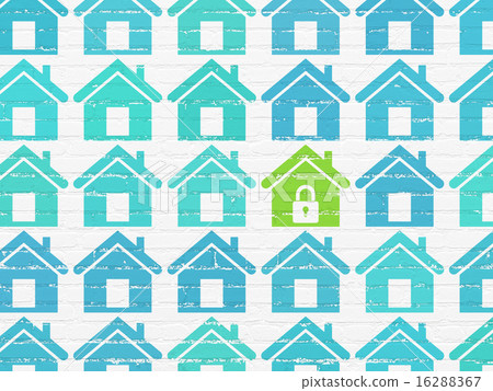 Safety concept: home icon on wall background 16288367