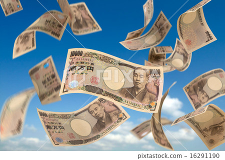 A large number of 10,000 yen bills dance and fall in the sky A large number of 10,000 yen bills dance and fall in the sky 16291190