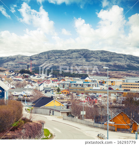 Norwegian town with colorful wooden houses Norwegian town with colorful wooden houses 16293779