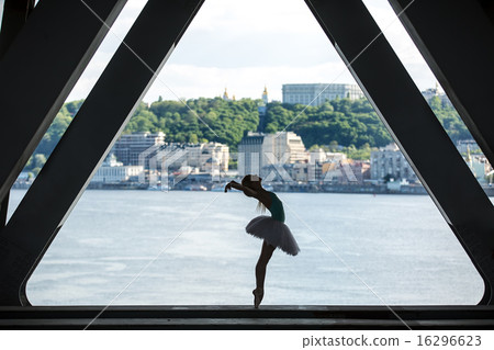 Silhouette of graceful ballerina in white tutu Silhouette of graceful ballerina in white tutu 16296623