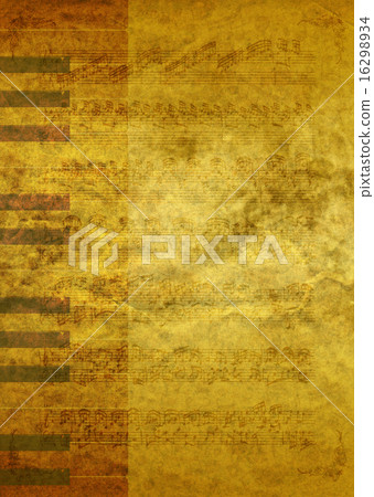 樂譜和鍵盤在金紙上 16298934