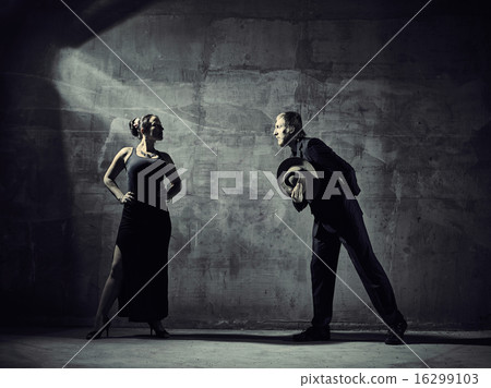 Man and woman dancers, concrete building surroundings Man and woman dancers, concrete building surroundings 16299103