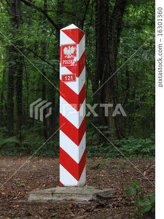Republic of Poland border sign at forest Republic of Poland border sign at forest 16301360