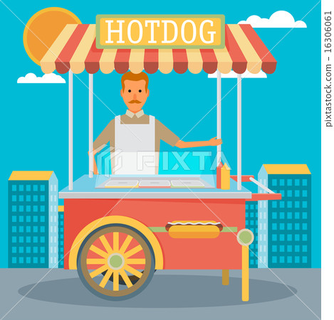 hot-dog cart with seller - vector illustration hot-dog cart with seller - vector illustration 16306061