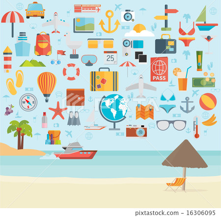 Travel vacation flat design set - Stock Illustration [16306095] - PIXTA