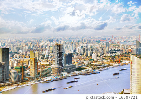Panorama view on skyscrapers Shanghai. Panorama view on skyscrapers Shanghai. 16307721