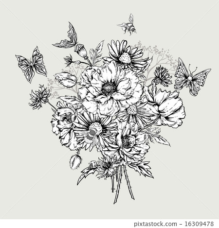 Summer Monochrome Vintage Greeting Card with... - Stock Illustration ...