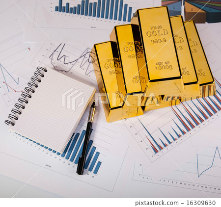 Gold bars and coins, ambient financial concept 16309630