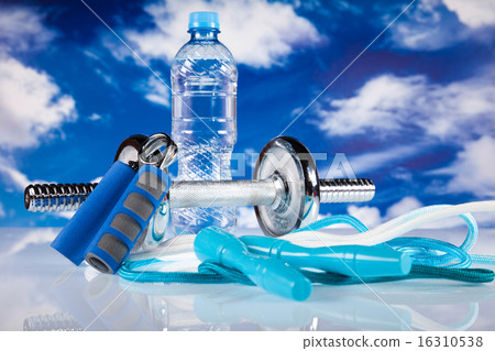 Fitness, dumbbell and blue sky 16310538