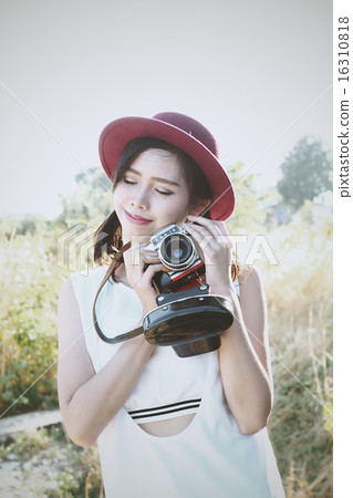Asian girl with retro camera classic film Asian girl with retro camera classic film 16310818