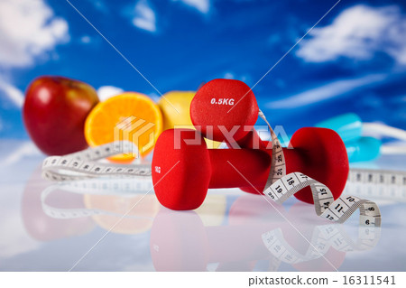 Dumbbells, fresh food and measure tape 16311541