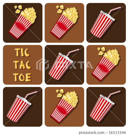 Tic-Tac-Toe of beverage cup with straw and popcorn 16313346
