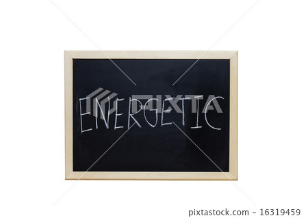 ENERGETIC written with white chalk on blackboard. 16319459