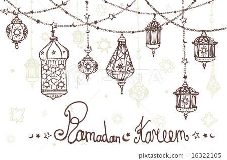 Lantern garland of Ramadan Kareem.Doodle greeting card 16322105