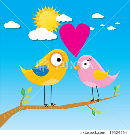 birds on branch. cartoon summer illustration. 16324364