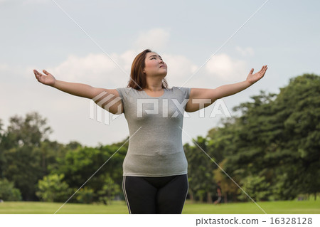 Obese woman breath of fresh air.. Obese woman breath of fresh air.. 16328128
