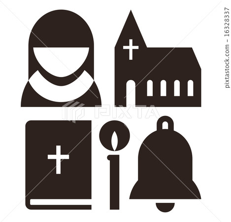 Nun, church, bible, candle and bell icons 16328337
