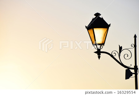 Street antique lamp post, effect of light shine Street antique lamp post, effect of light shine 16329554