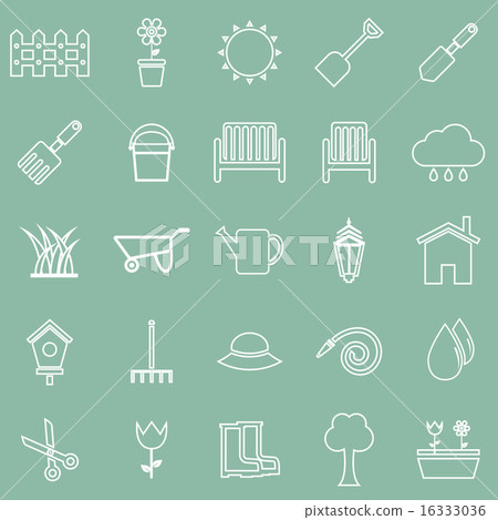 Gardening line icons on green background Gardening line icons on green background 16333036
