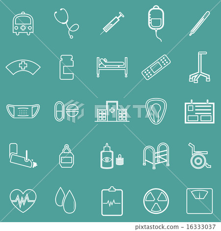 Hospital line icons on green background Hospital line icons on green background 16333037