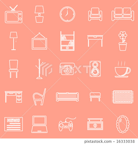 Living room line icons on orange background Living room line icons on orange background 16333038
