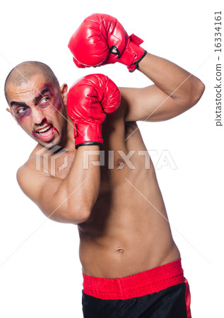 Badly beaten boxer isolated on white Badly beaten boxer isolated on white 16334161