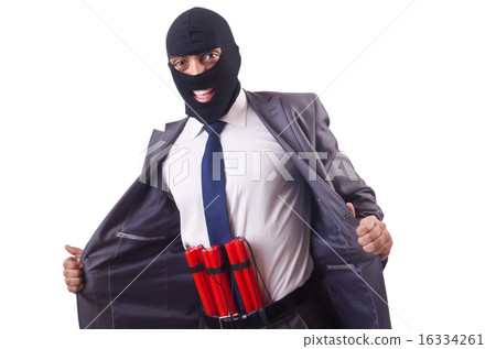 Terrorist with dynamite isolated on white Terrorist with dynamite isolated on white 16334261