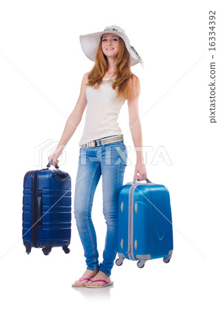Girl with suitcases isolated on white 16334392