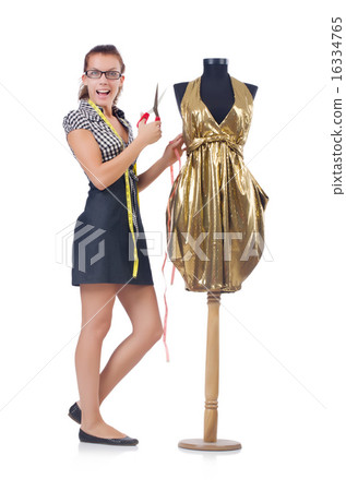 Woman tailor working on white background Woman tailor working on white background 16334765