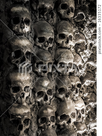 Wall full of skulls and bones 16335172