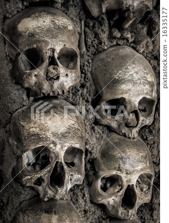 Wall full of skulls and bones 16335177