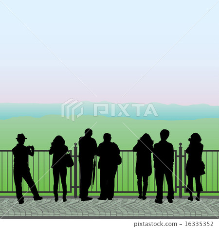Silhouettes of people on the observation deck, vector Silhouettes of people on the observation deck, vector 16335352