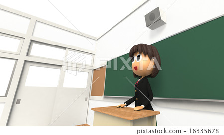在教室講話的一名女學生的3D-CG 16335678