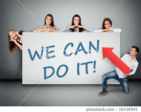 We can do it word writing on white banner 16336945