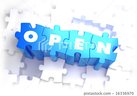 Open - Text on Blue Puzzles. 16336970