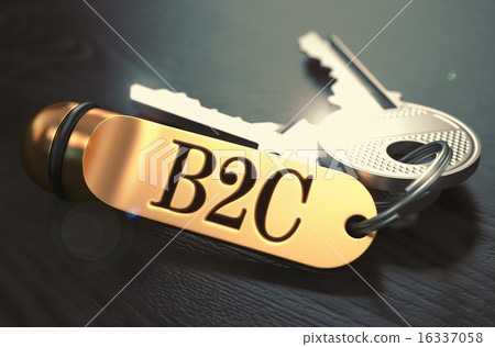 B2C - Bunch of Keys with Text on Golden Keychain. 16337058