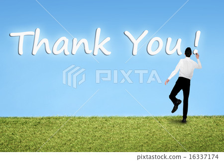 Man writing on sky Thank you word 16337174