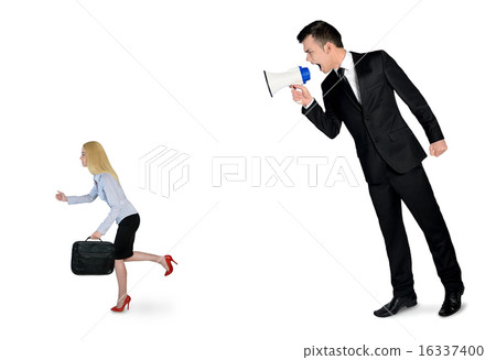 Business man screaming on megaphone Business man screaming on megaphone 16337400