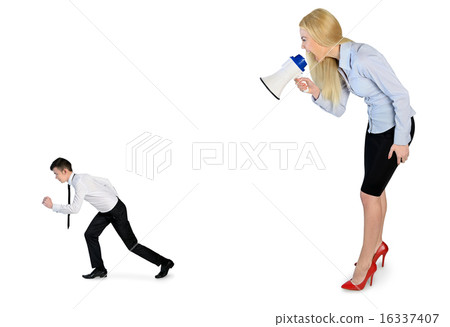 Business woman screaming on megaphone Business woman screaming on megaphone 16337407