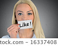 Woman holding card with Like word 16337408