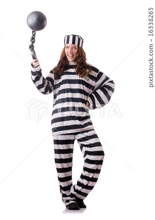 Prisoner in striped uniform on white Prisoner in striped uniform on white 16338265